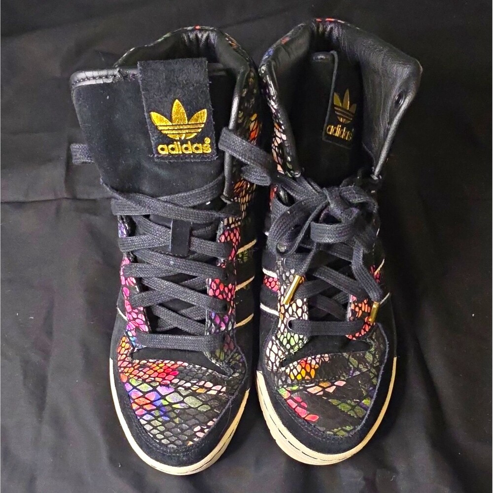 adidas Originals High Top Athletic Sneakers Black Multicolor Snake Print Lace Up